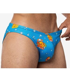 Playful Blue Cartoon Print Men's Swim Briefs